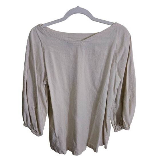 Loft Balloon 3/4 Sleeve Neutral Ivory Linen Blend Blouse Size S - Picture 2 of 6
